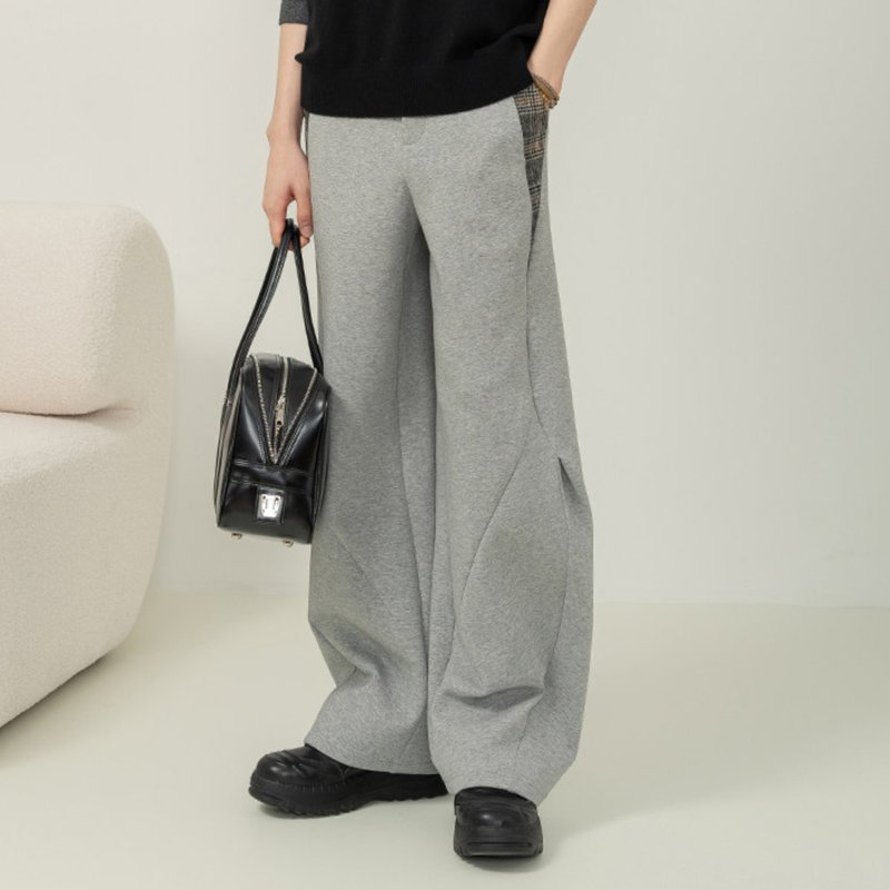 【異構】都市復古 空氣層格紋拼接彎刀衛褲/時裝運動 - 男長褲/休閒褲 - 其他材質 多色