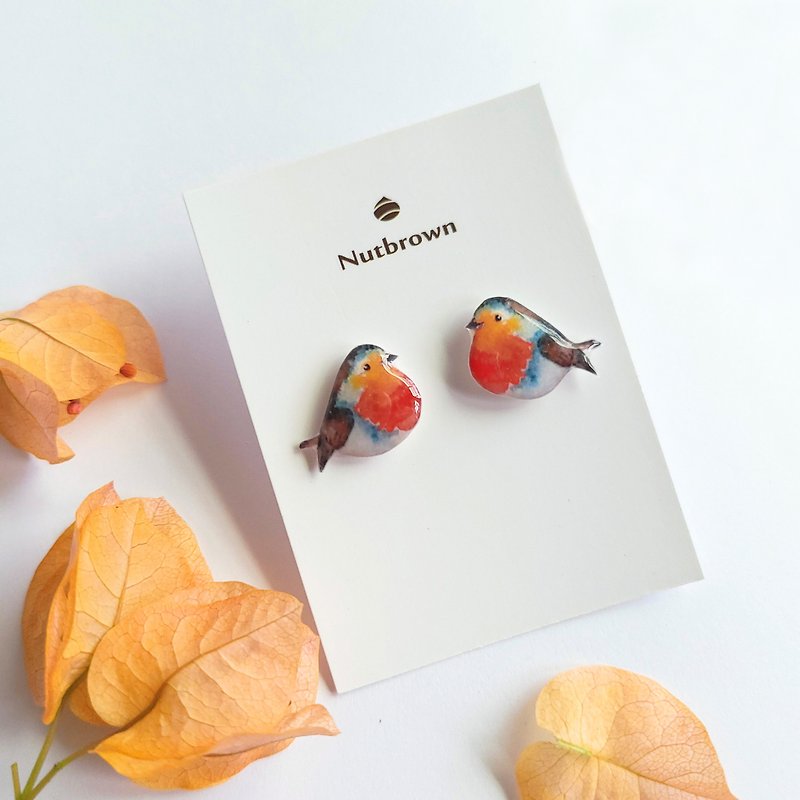 Bird Series-Robin On-Ear Earrings/ Clip-On - ต่างหู - เรซิน สีส้ม