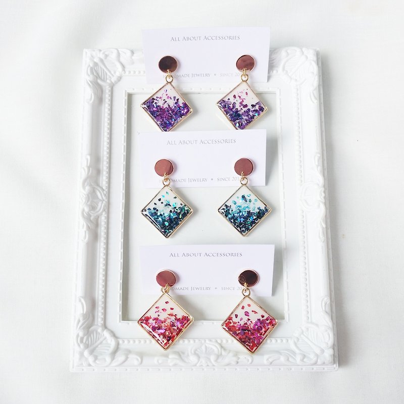 Time Shard Series - Shining Shards Square Earrings / Ear Clamps - Earrings & Clip-ons - Other Materials Multicolor