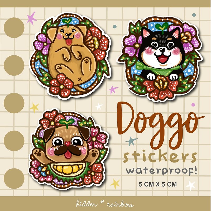 Original Design Quirky Dog batik inspired waterptoof stickers set - 貼紙 - 其他材質 
