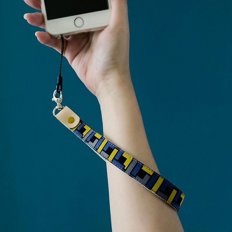 Retro Geometric Phone Strap/Sling/Hand Strap-Gray Blue Yellow - Lanyards & Straps - Cotton & Hemp Yellow