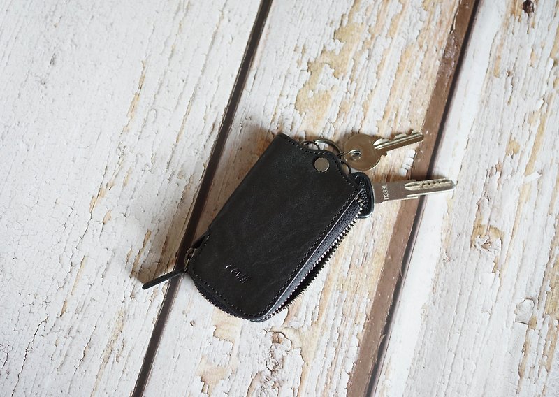 Washed cow leather key case - ที่ห้อยกุญแจ - หนังแท้ สีดำ