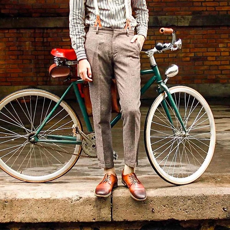 SOARIN British retro business straight suit pants (73F52) - กางเกงขายาว - ผ้าฝ้าย/ผ้าลินิน สีกากี