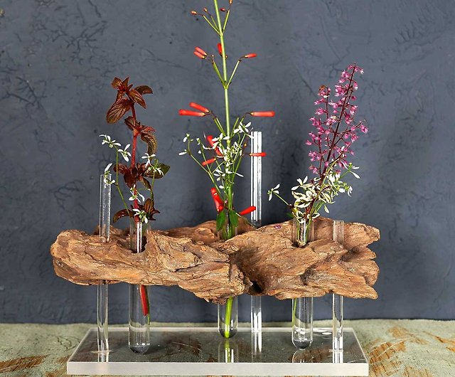 Driftwood vase, flower base single vase wooden vase vase small