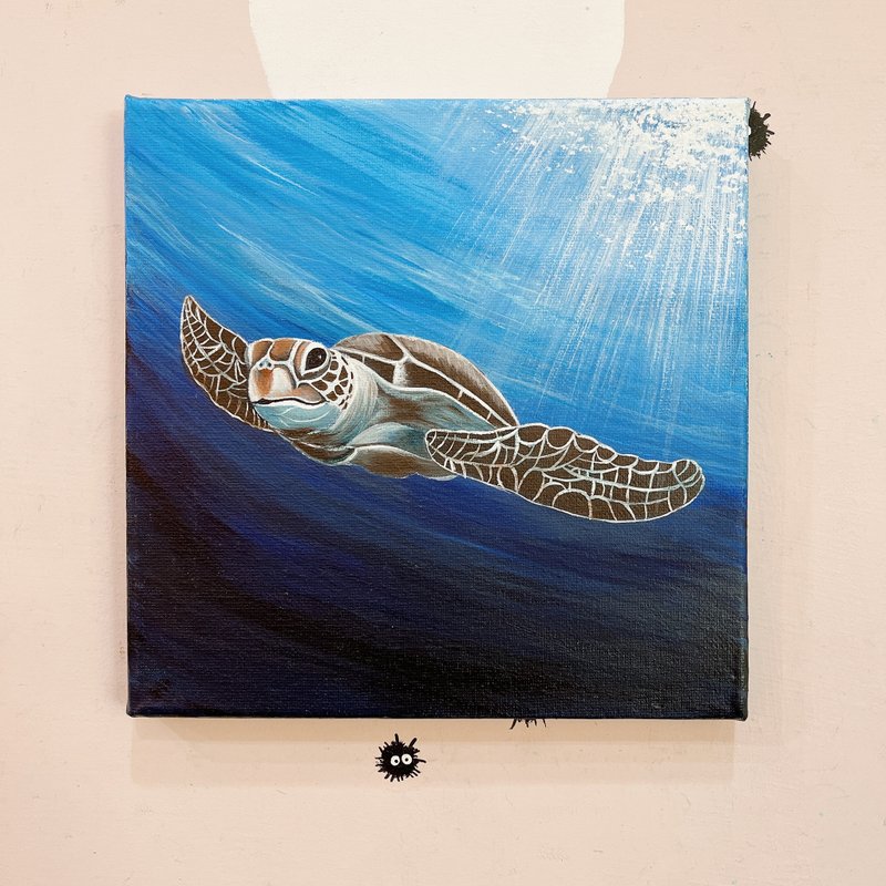 Turtle Frameless Painting Hand-painted Works Gift Birthday Gift Acrylic Painting Valentine's Day - โปสเตอร์ - ผ้าฝ้าย/ผ้าลินิน 