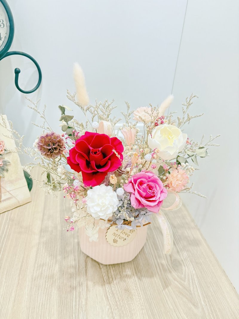 粉色永生花花盆 - 乾花/永生花 - 植物．花 粉紅色