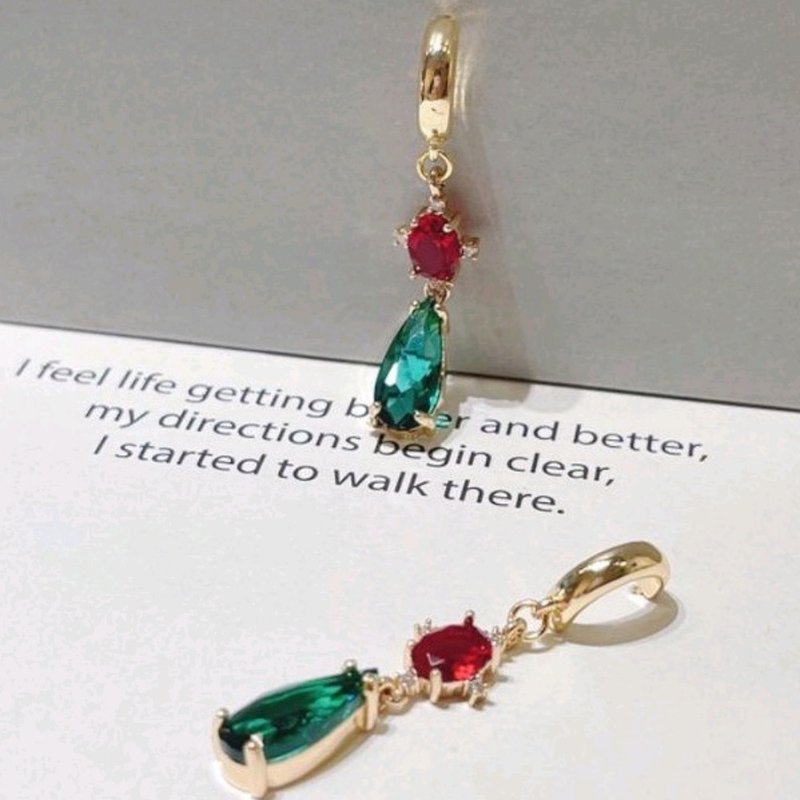 1KM Hall's Jewelry Box Gemstone Earrings - 2 Colors - ต่างหู - คริสตัล 