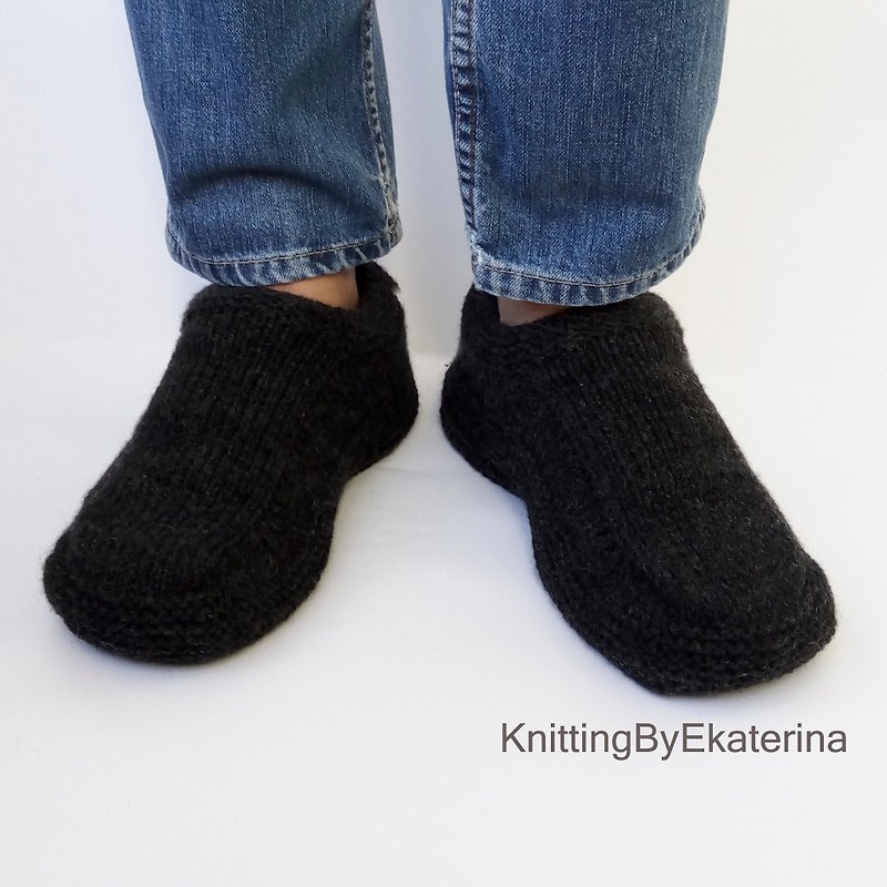 Black Slipper Socks for Men, Christmas Gifts For Dad Ideas, Personalized Gifts - Slippers - Wool Black