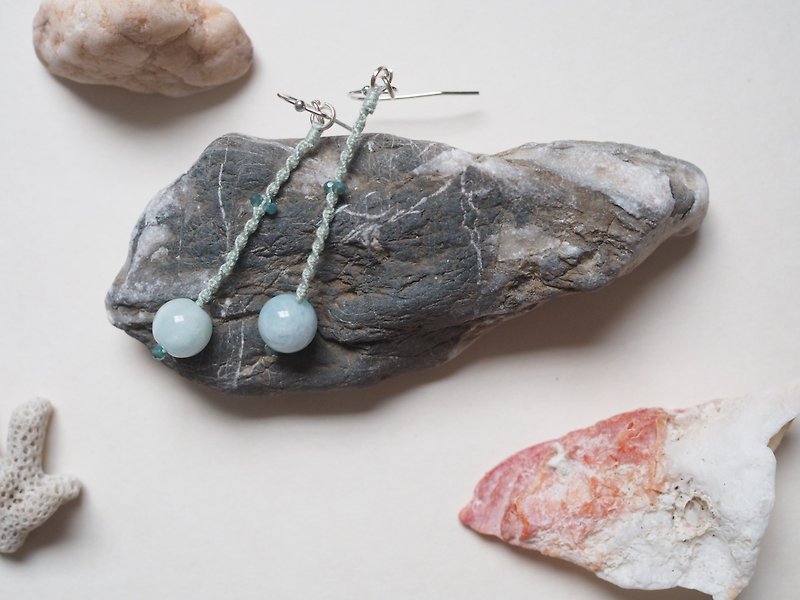 海藍寶 │天然石 │手工編織耳飾 - 耳環/耳夾 - 半寶石 藍色