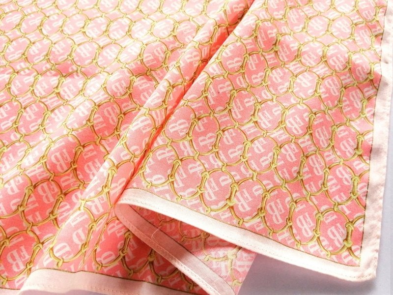 Felix Buhler Vintage Handkerchief Monogram Logo Pink 23 x 22.5 inches - 絲巾 - 棉．麻 粉紅色