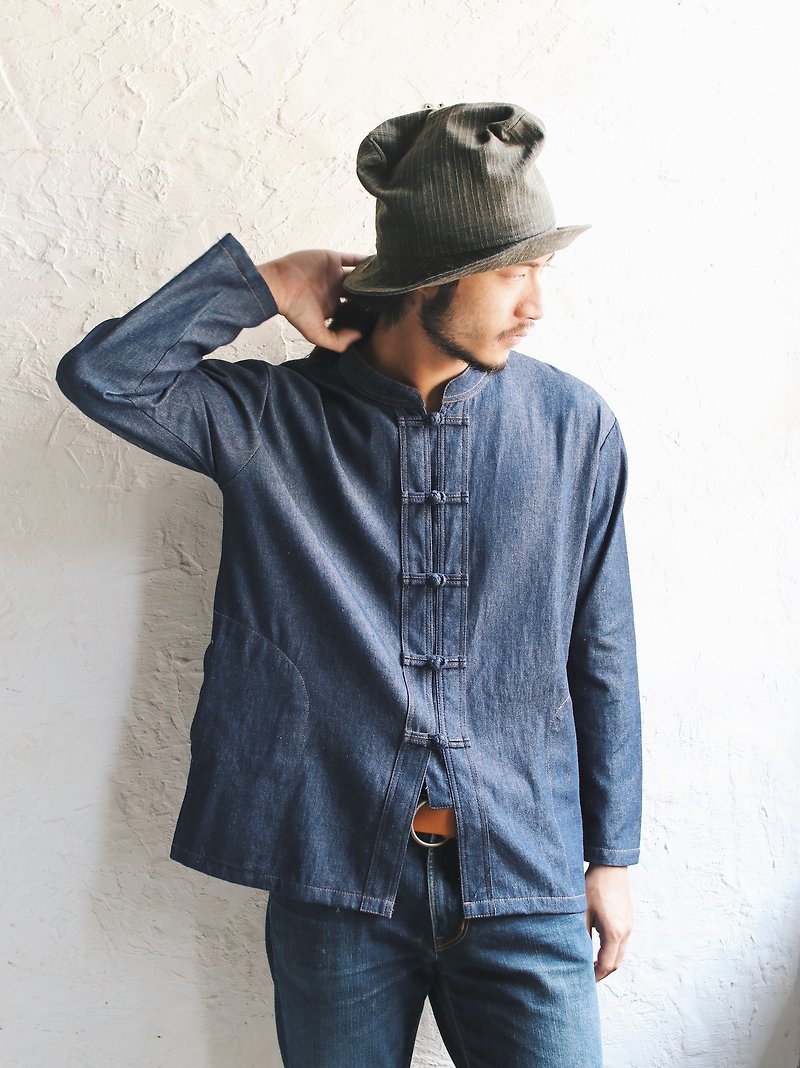 （濃い黒と青）オマケPankouタンニン衣装シャツ - シャツ メンズ - コットン・麻 ブラック