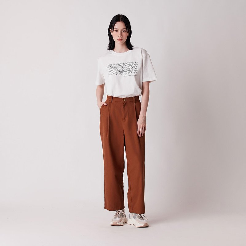 Cotton wide-leg trousers - กางเกงขายาว - ผ้าฝ้าย/ผ้าลินิน สีนำ้ตาล