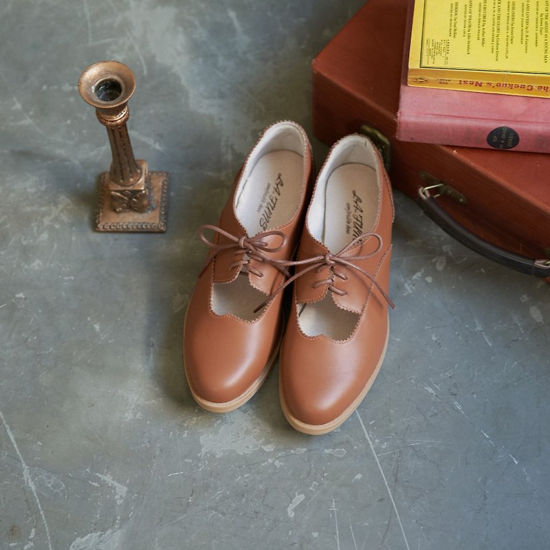 [British lace style] Oxford lace style. Brown orange - รองเท้าอ็อกฟอร์ดผู้หญิง - หนังแท้ สีส้ม