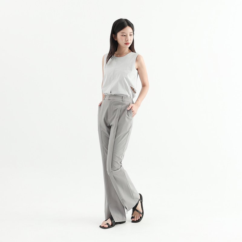 Xīnnian_心念修身喇叭褲_25SF301_灰藍 - 女長褲 - 聚酯纖維 灰色