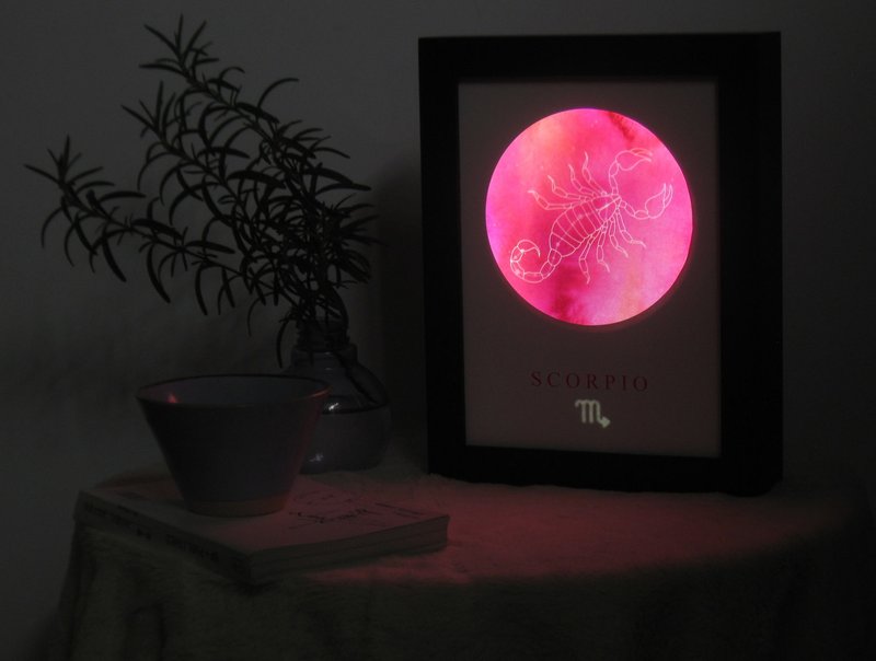 星座生日禮物 小夜燈 Scorpio天蠍座 創意裝飾畫燈箱  可調光 - 燈具/燈飾 - 紙 藍色