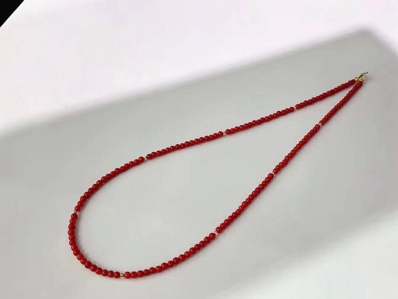 3mm natural red coral 18k gold design multi-circle bracelet necklaces - สร้อยข้อมือ - เครื่องประดับพลอย สีแดง