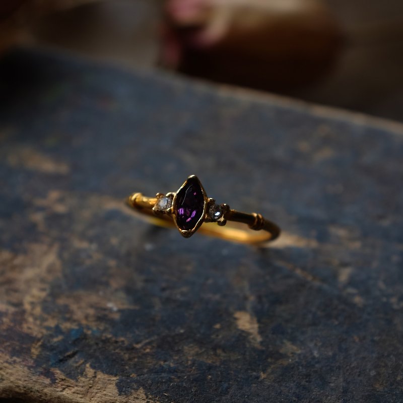 巴黎古董深紫玻璃鍍金戒指 - 戒指 - 其他金屬 金色