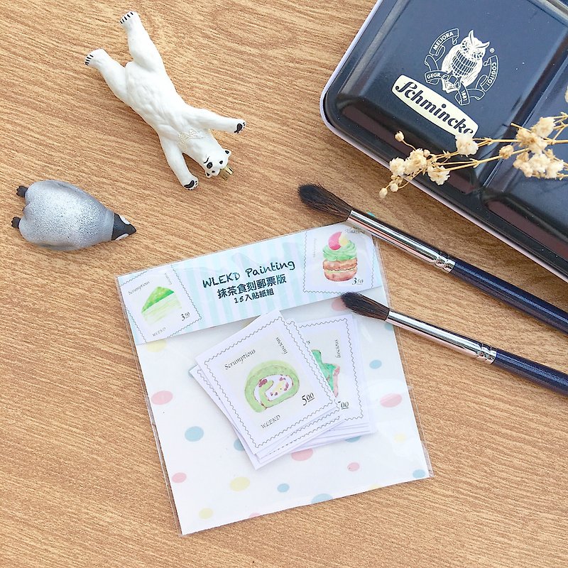 WLEKD Sticker Set - Matcha Food Engraved Stamp Version - สติกเกอร์ - กระดาษ สีเขียว