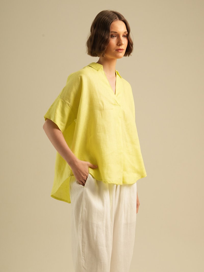 Nina in lime green linen - Women's Tops - Other Materials 