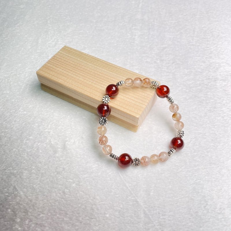 Stone health luck natural crystal Japanese handmade gift energy Stone bracelet - Bracelets - Crystal Red