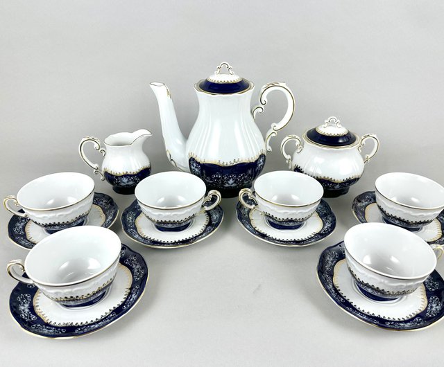 Porcelain Tea Coffee Set by Zsolney Hungary, 1960s | Vintage
