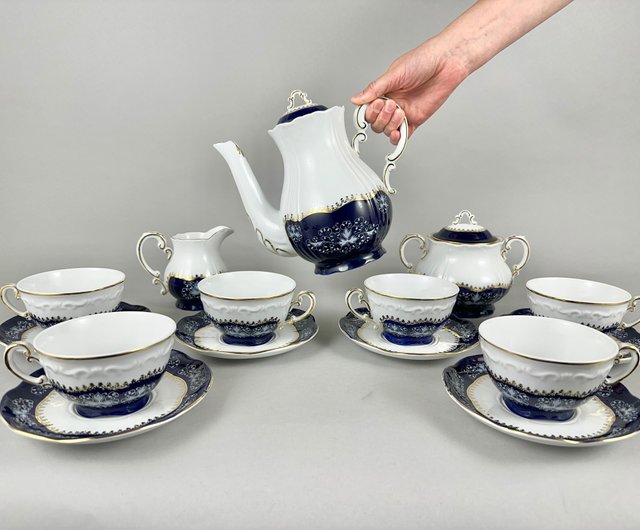 Porcelain Tea Coffee Set by Zsolney Hungary, 1960s | Vintage