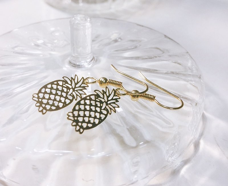 Golden pineapple earrings - Earrings & Clip-ons - Other Metals Gold