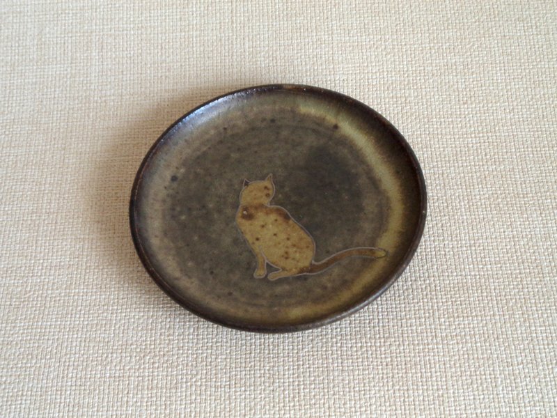 圓盤 銀彩貓b - 豉油碟/小碟/醬油碟 - 陶 咖啡色