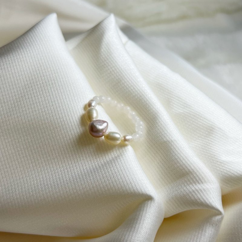 Smoke purple drop-shaped natural pearl ring丨Elegance‧ One thing, one picture‧ - แหวนทั่วไป - ไข่มุก สีม่วง