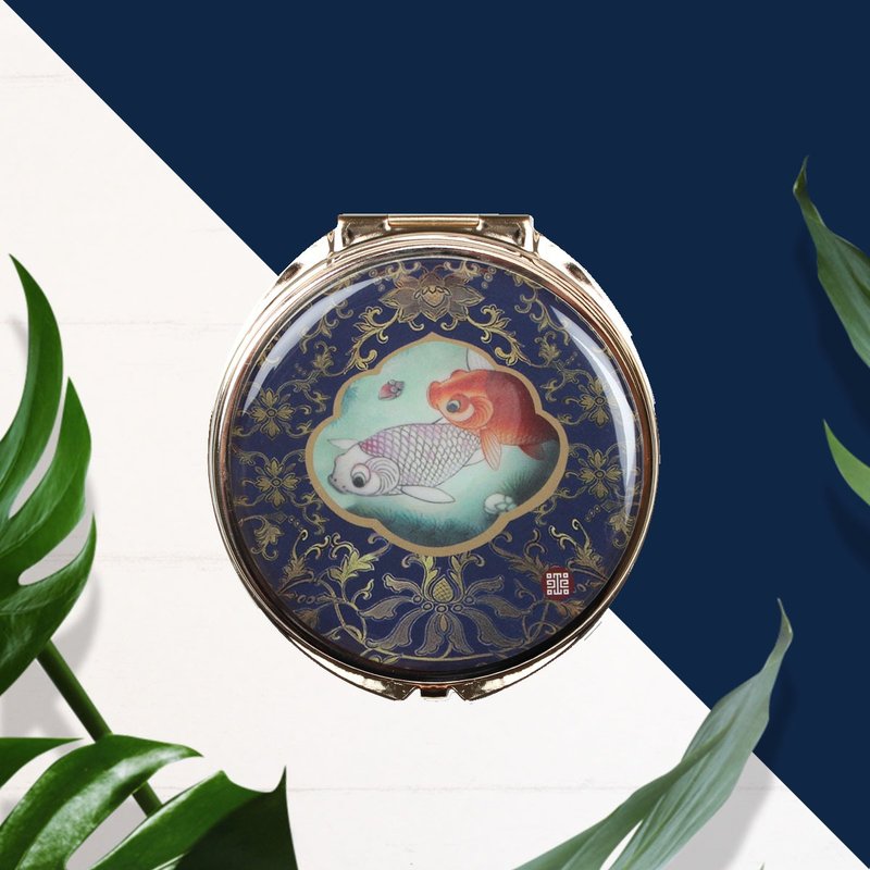 國寶藍-轉心游魚瓶雙面鏡 - 彩妝刷具/鏡子/梳子 - 銅/黃銅 藍色