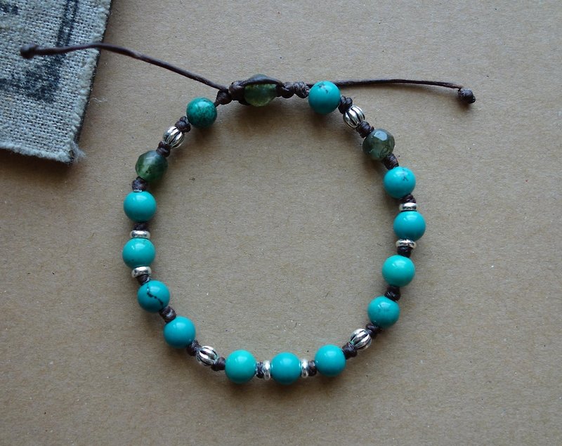 ~ M ~ + Bear "exclusive December You" Turquoise Bracelet Sterling Silver Bracelet Sterling Silver retractable wax line - Bracelets - Gemstone Green