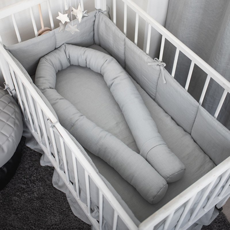 Gray oval flax (linen) bumper - baby cot bumper - snake bumper - 嬰兒床/床圍/寢具 - 亞麻 灰色