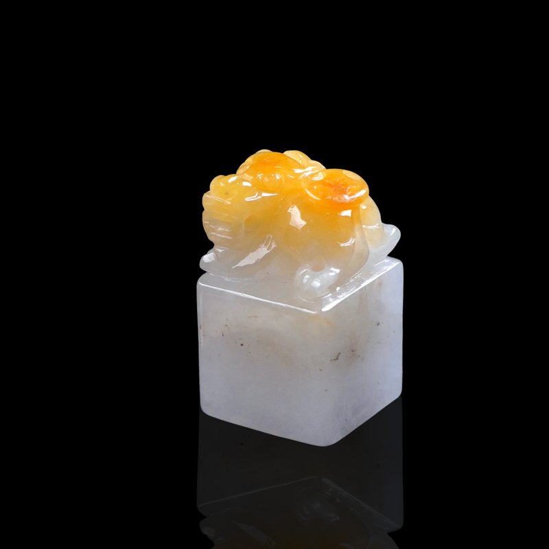【招財神獸】飄黃翡翡翠貔貅印章 | 天然緬甸玉翡翠A貨 | 送禮 - 印章/印台 - 玉石 多色