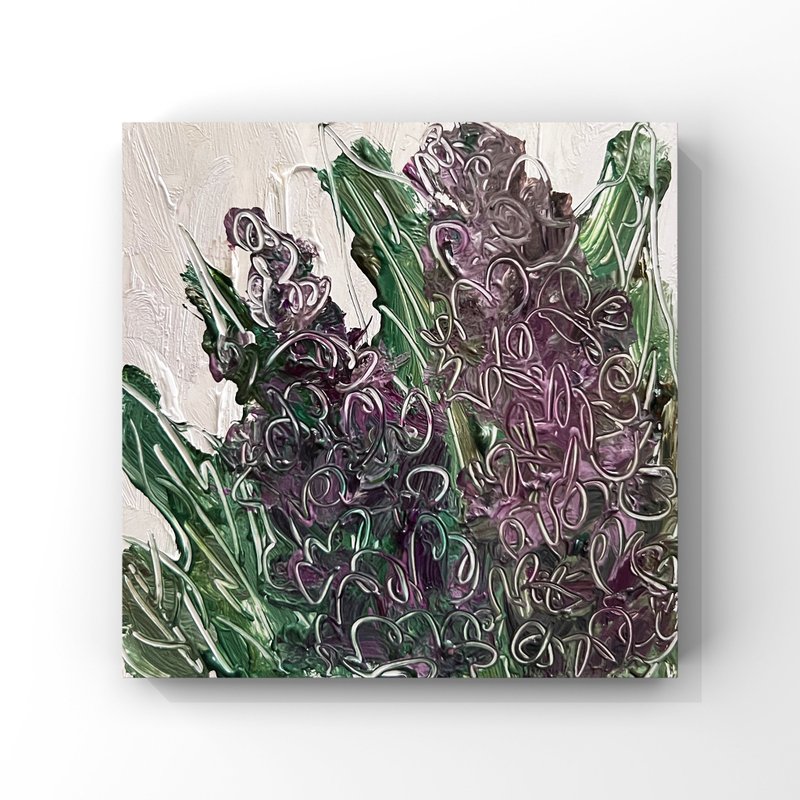 Lilac flower art lilac original oil painting small floral artwork impressionist - 海報/掛畫/掛布 - 其他材質 多色