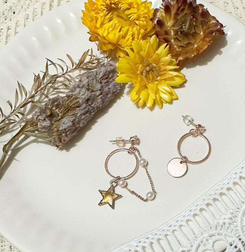 DIY不規則玫瑰金色耳環 - 耳環/耳夾 - 其他材質 金色