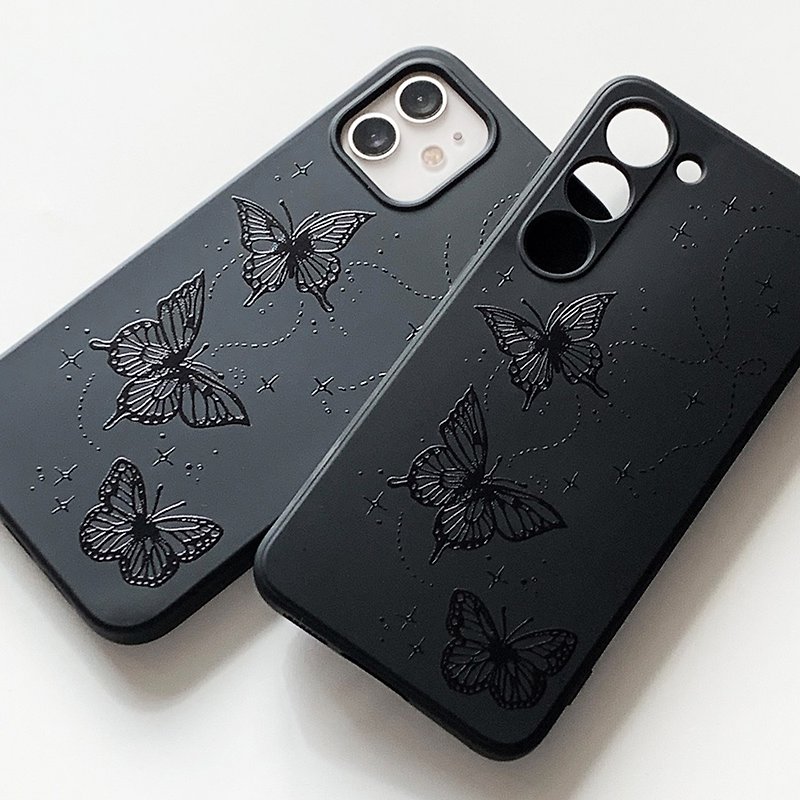 蝶のブラックジェリー携帯ケース - スマホケース - ゴム ブラック