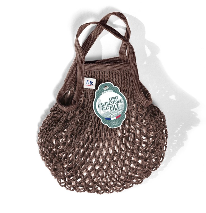 French Filt mesh bag coffee Brown Marron Sepia - กระเป๋าถือ - ผ้าฝ้าย/ผ้าลินิน 