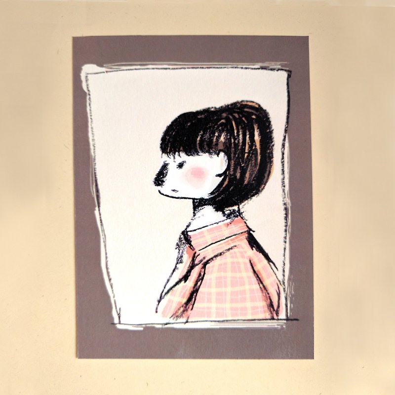 Post Card - Checker Shirt Girl - การ์ด/โปสการ์ด - กระดาษ สีกากี