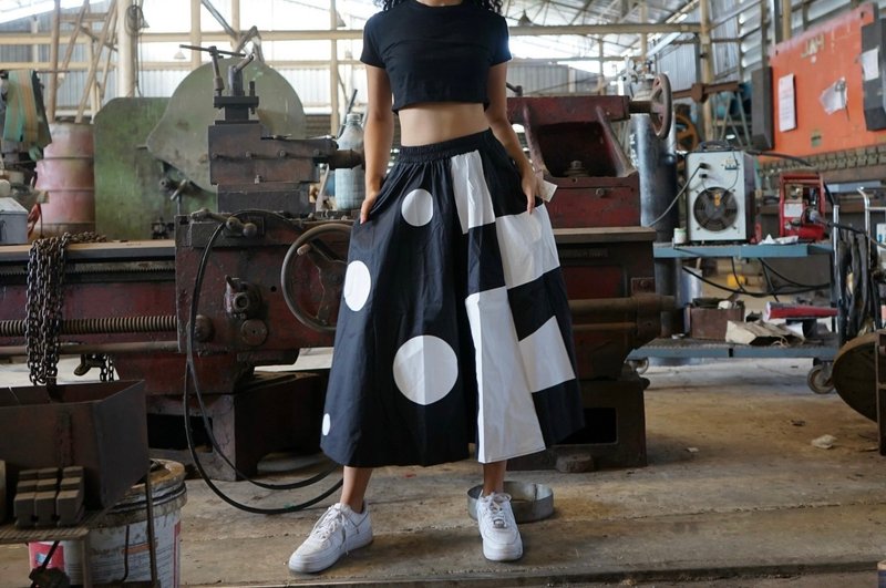 Black White Skirt_Deckmethailand - Skirts - Cotton & Hemp 