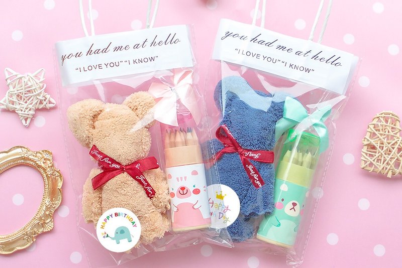 Birthday Sharing Gift Bear Towel + (Packaged) Colored Pencils | Birthday Gifts for Kids School - ดินสอ - อาหารสด หลากหลายสี