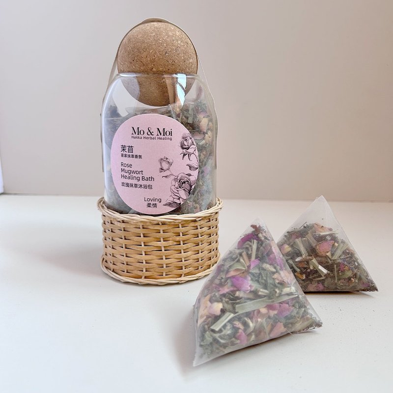 茉苜 Mo & Moi 玫瑰抹草沐浴包  手工藤編瓶 8入 - 香氛/精油/擴香 - 植物．花 