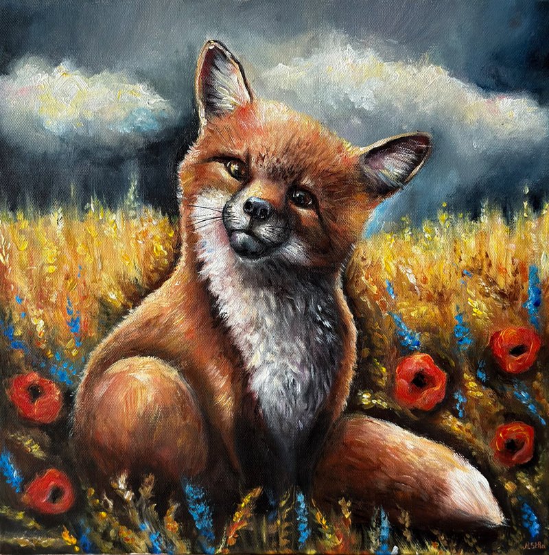 Fox canvas painting, Fox wall art, Animal wall decor, Fox poster, Forest art - 壁貼/牆壁裝飾 - 棉．麻 多色