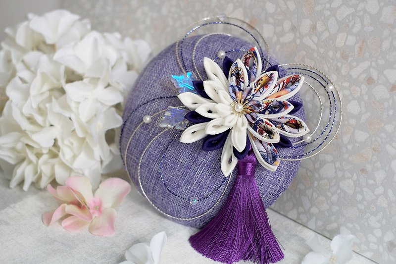 【洋粋スタイル】つまみ fine workmanship - Japanese and foreign top hats. Shuiyinchun mud (purple) - Hair Accessories - Cotton & Hemp Purple