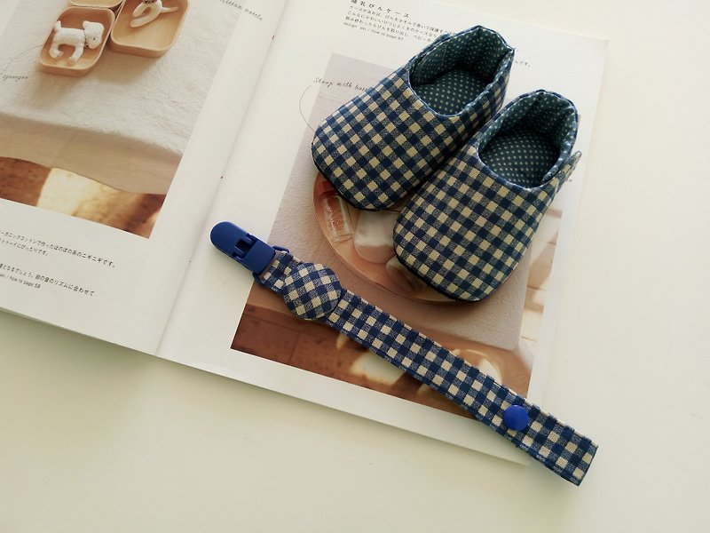 Blue Lattice Moon Gift Baby Shoes + Pacifier Clip - Bibs - Paper Blue