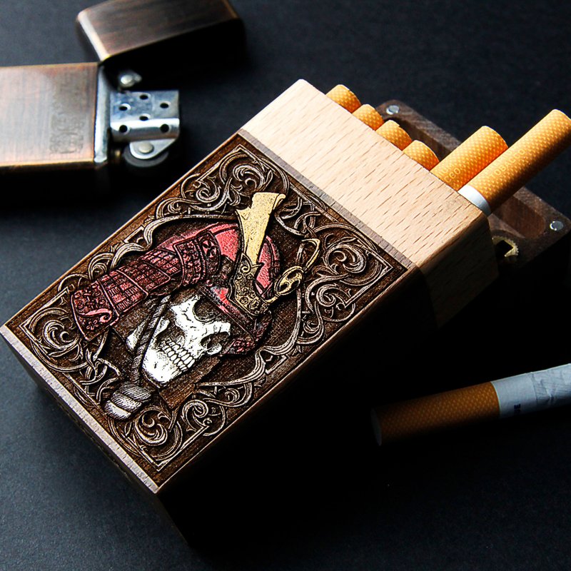 墮落浪人 - 煙盒雷射雕刻+手繪 - 其他 - 木頭 咖啡色