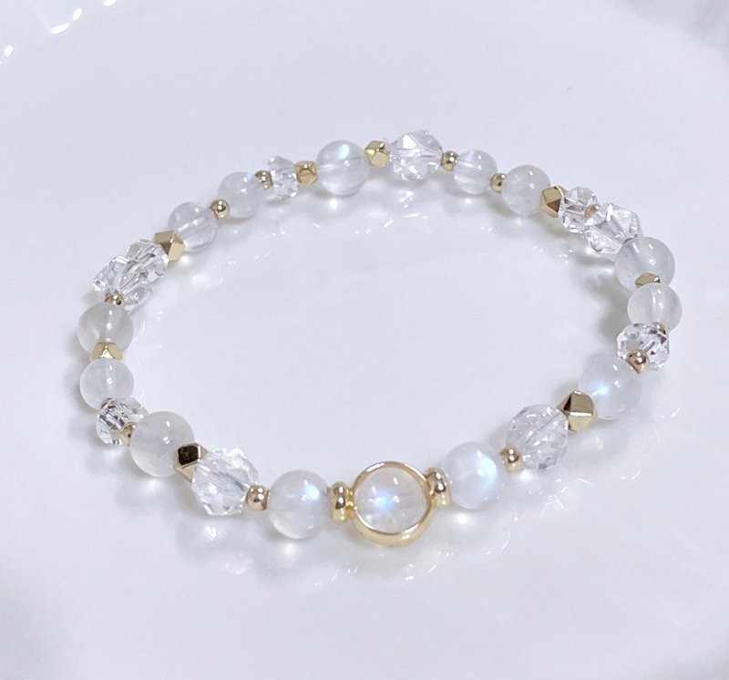 健康/快樂/桃花/月光石//切面白水晶//14K包金彈性手環 - 手鍊/手環 - 其他金屬 白色