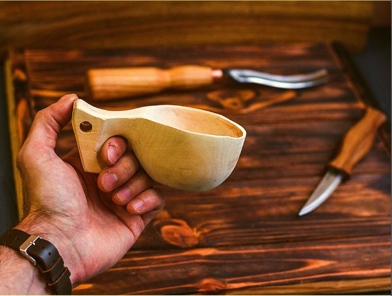 DIY 手作雕刻材料包-北歐 Kuksa 木杯 (長柄鑿刀.椴木) - 木工/竹藝/紙雕 - 木頭 咖啡色