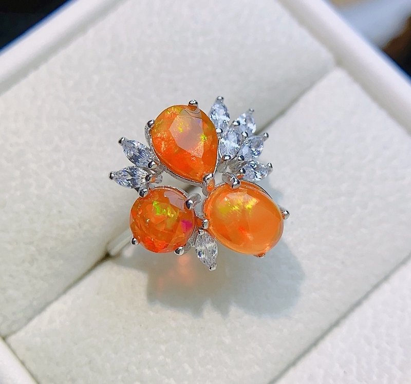 Mexican Fire Opal Ring, Opal Silver Ring, Natural Orange Opal, Mexican Opal Ring - แหวนทั่วไป - เงินแท้ 