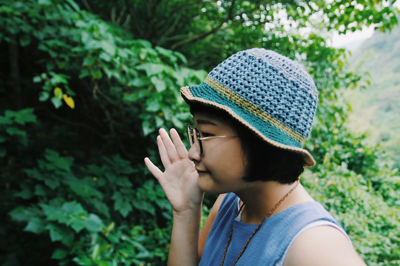 Summer knit hat_ blue calm power - หมวก - ผ้าฝ้าย/ผ้าลินิน สีน้ำเงิน