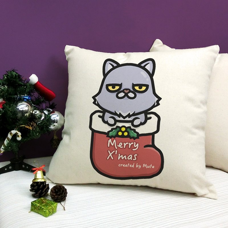 【聖誕禮物】聖誕藍波曼尼 純棉雙色帆布抱枕 - 枕頭/抱枕 - 棉．麻 
